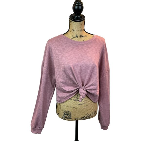 Free People FP Beach Pink Tie-Front Knit Womens Medium Long Sleeve Crop Top - Picture 9 of 11